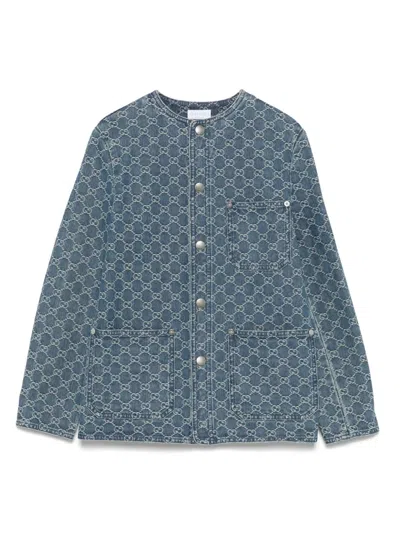 Gucci Kids' Jacquard Denim Jacket In Blue