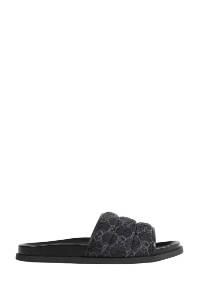 Gucci Jacquard Denim Slides In Black