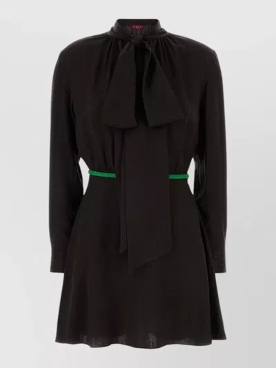 Gucci Jacquard Dress Belted Waist Long Sleeves In Black