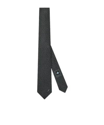 Gucci Jacquard Embroidered Tie In Black
