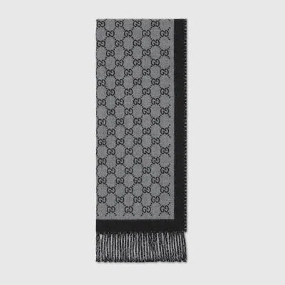 Gucci Jacquard Fringed Scarf In Black
