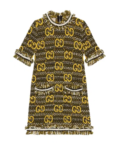 Gucci Jacquard G Monogram Wool Dress In Black