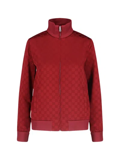 Gucci Women Gg Jacquard Zip-up Jacket In Red