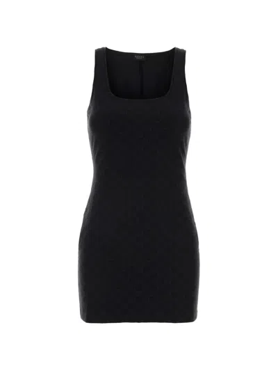Gucci Gg Jacquard Mini Dress Scoop Neckline In Black