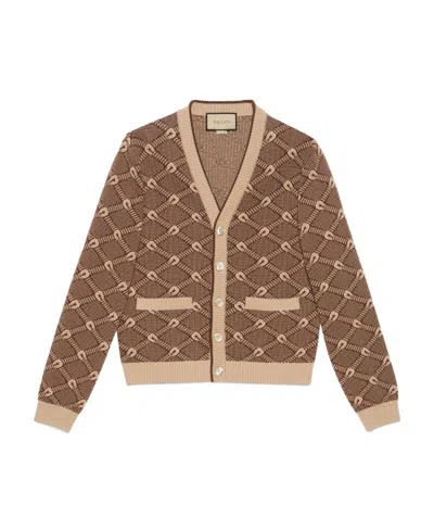 Gucci Jacquard Knit Cardigan In Brown