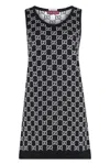 Gucci Black Sleeveless Mini Dress With Round Neck In Gg Canvas Woman In Multi