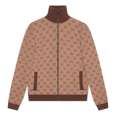 Gucci Jacquard Knit Pilot Jacket Coat Male Brown