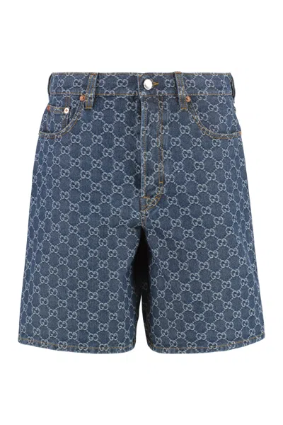 Gucci Jacquard Logo Denim Mini Shorts For Women