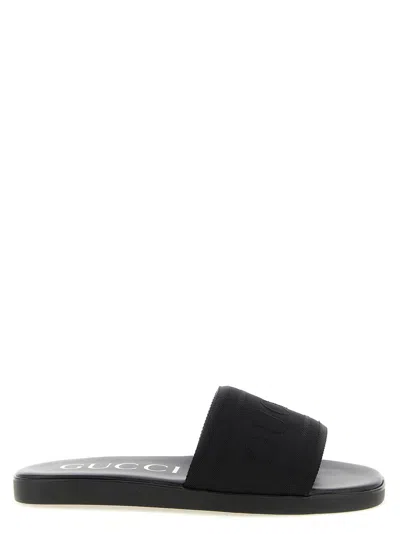 Gucci Jacquard Logo Slides In Black