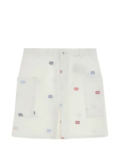 Gucci Kids Gg Jacquard Denim Skirt In White