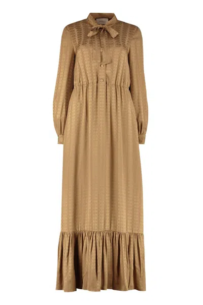 Gucci Jacquard Silk Dress In Camel