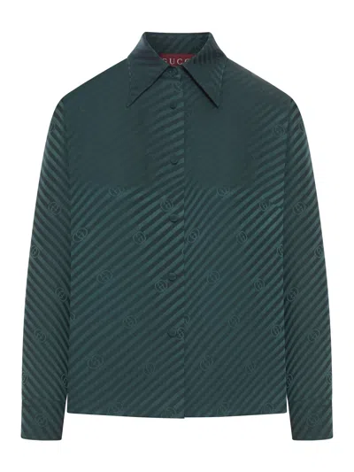 GUCCI JACQUARD SILK SHIRT WITH GG CROSS