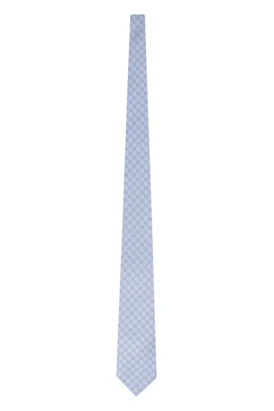 Gucci Jacquard Silk Tie In Blue