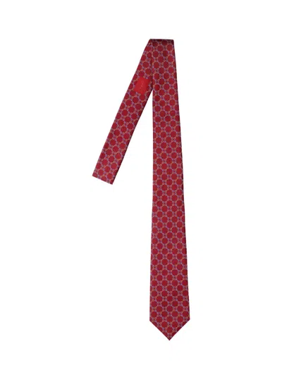 Gucci Jacquard Silk Tie With Clamp In Neutral