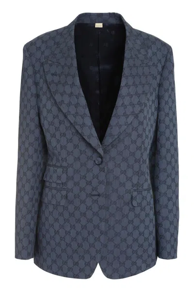 Gucci Jacquard Single-breasted Blazer In Navy