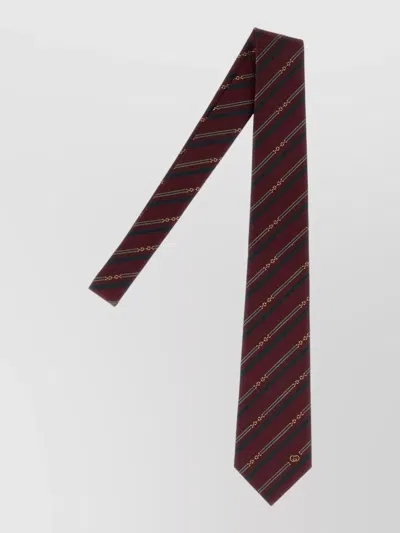 Gucci Jacquard Tie Featuring Diagonal Stripe Pattern In Burgundy