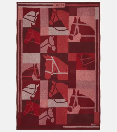 Gucci Jacquard Wool And Cashmere Blanket In Red