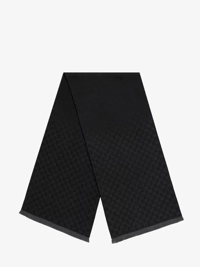 Gucci Jacquard Wool Scarf With Gg Motif In Black