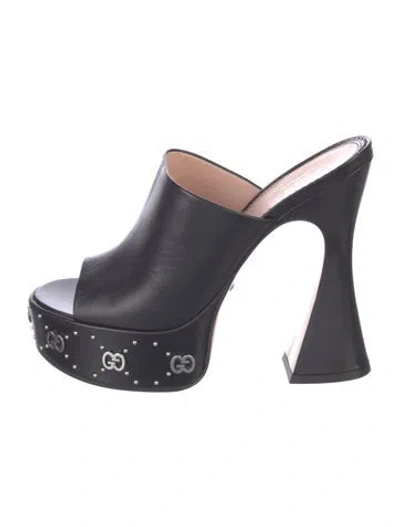 Pre-owned Gucci Janaya Gg Logo Mules In Blue