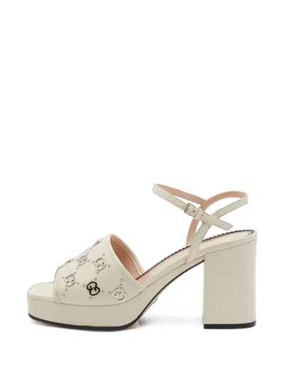 Pre-owned Gucci Janaya Gg Studs Sandals In 白色