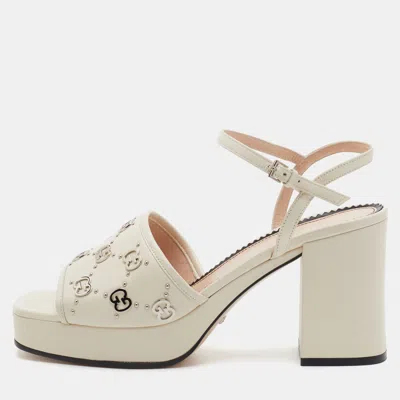 Pre-owned Gucci Janaya Gg Studs Size 39 Off White Leather Platform Ankle Strap Sandals