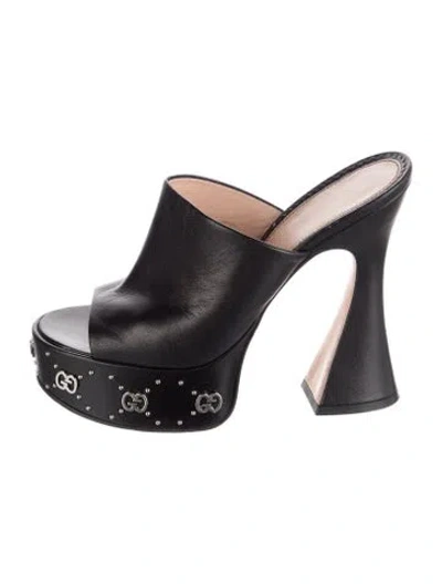 Pre-owned Gucci Janaya Platform Mule Gg Logo Slides In Black