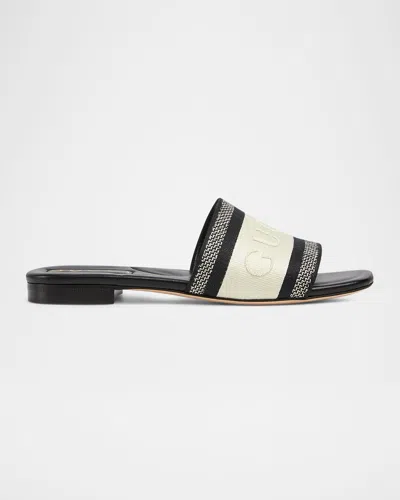 Gucci Jane Embroidered Cotton Flat Slide Sandals In 8843 Mix