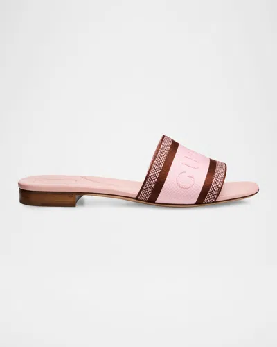 Gucci Jane Embroidered Cotton Flat Slide Sandals In Multi