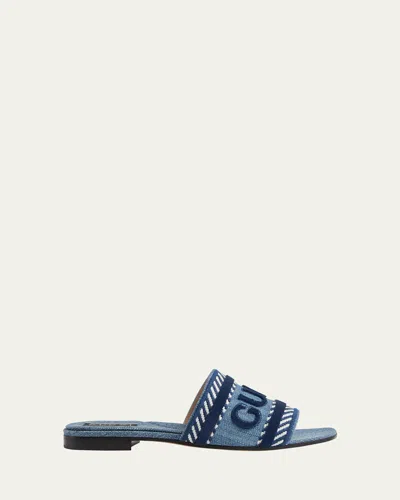 GUCCI JANE LOGO DENIM SLIDE SANDALS