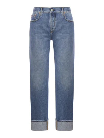 Gucci Denim Pant With Slim Horsebit In Blue