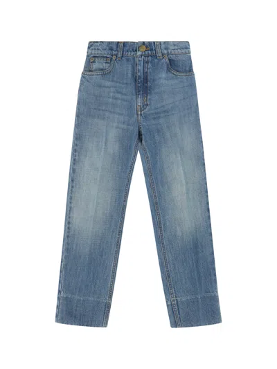 Gucci Kids' Blue Jeans For Boy With Logo In Light Blue/mix
