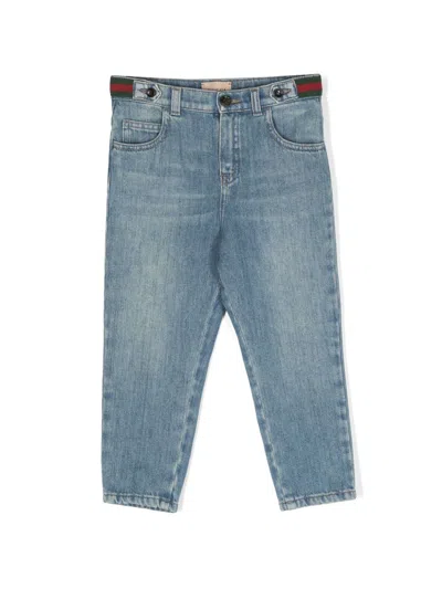 Gucci Blue Jeans For Baby Boy With Web Detail