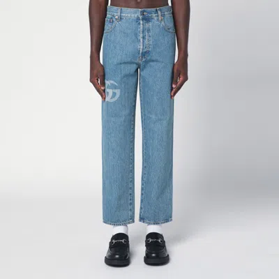 Gucci Jeans In Faded Blue Denim In Ivory Blue