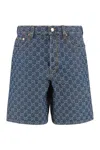 Gucci Low Waist Gg Denim Jacquard Shorts In Blue