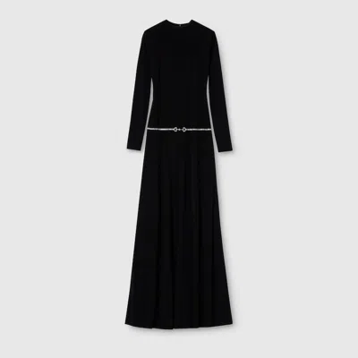 Gucci Jersey Dress With Crystal Horsebit Belt In Black