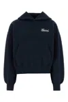 Gucci Black Hoodie With Puff Sleeves And Logo Embroidery In Navymix