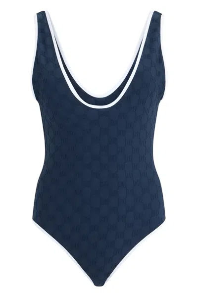Gucci Jersey Jacquard One-piece Swimsuit In Blue
