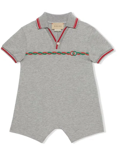 Gucci Babies' Jersey-knit Cotton Romper In Grey