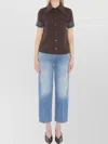 Gucci Jersey Shirt With Long Collar And Short Sleeves In Brown