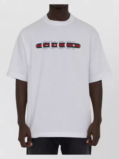 Gucci Jersey T Shirt Web Logo Print In White