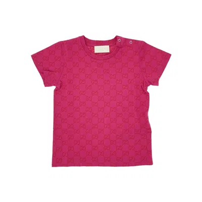 Gucci Jersey T-shirt With Gg Logo Print Kids In Pink