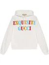 Gucci Hooded Sweatshirt With Unique Graphic Design And Bold Lettering In White