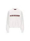 Gucci White Crewneck Sweatshirt With Logo Print And Web Detail In Cotton Woman In White/mc