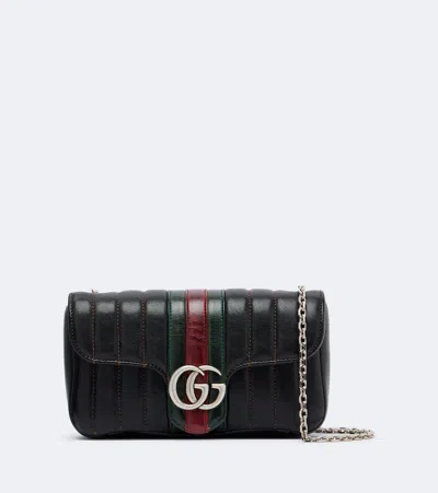 Gucci Jetset Gg Marmont Small Leather Shoulder Bag In Black