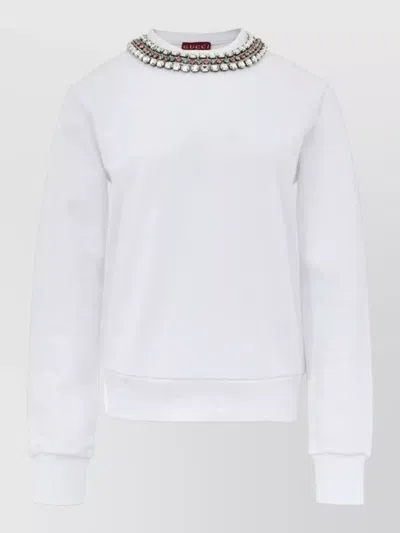 Gucci Crystal-embellished Neckline Sweatshirt In White