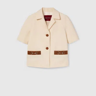 Gucci Linen Canvas Jacket With Horsebit In Neutral