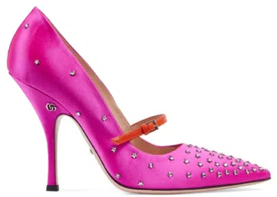 Pre-owned Gucci Jodie Embellished Satin Pumps (women's) Sneakers In Fuchsia