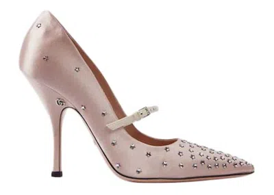 Pre-owned Gucci Jodie Embellished Satin Pumps (women's) Sneakers In Pink