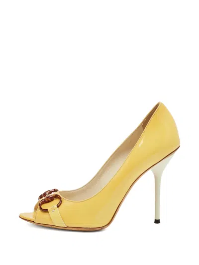 Pre-owned Gucci Jolene Horsebit Leather Pumps In Yellow