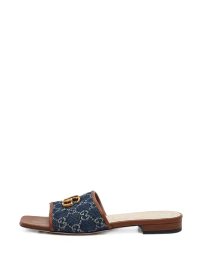 Pre-owned Gucci Jolie Gg Denim Slide Sandals In Blue
